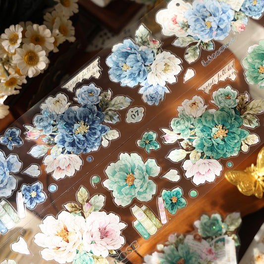 Fantasy Blue and Fantasy Green vintage flower PET and Washi tape