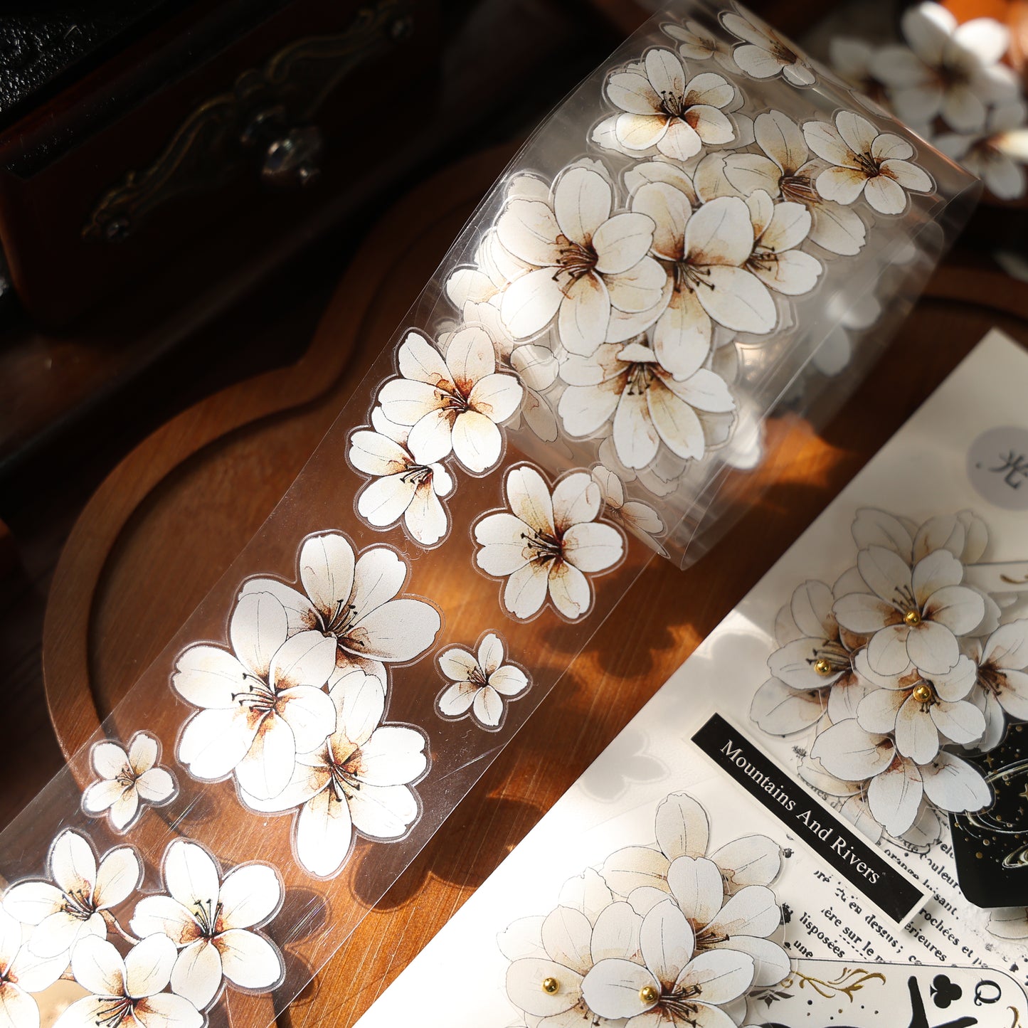 White flower vintage flower PET and Washi tape