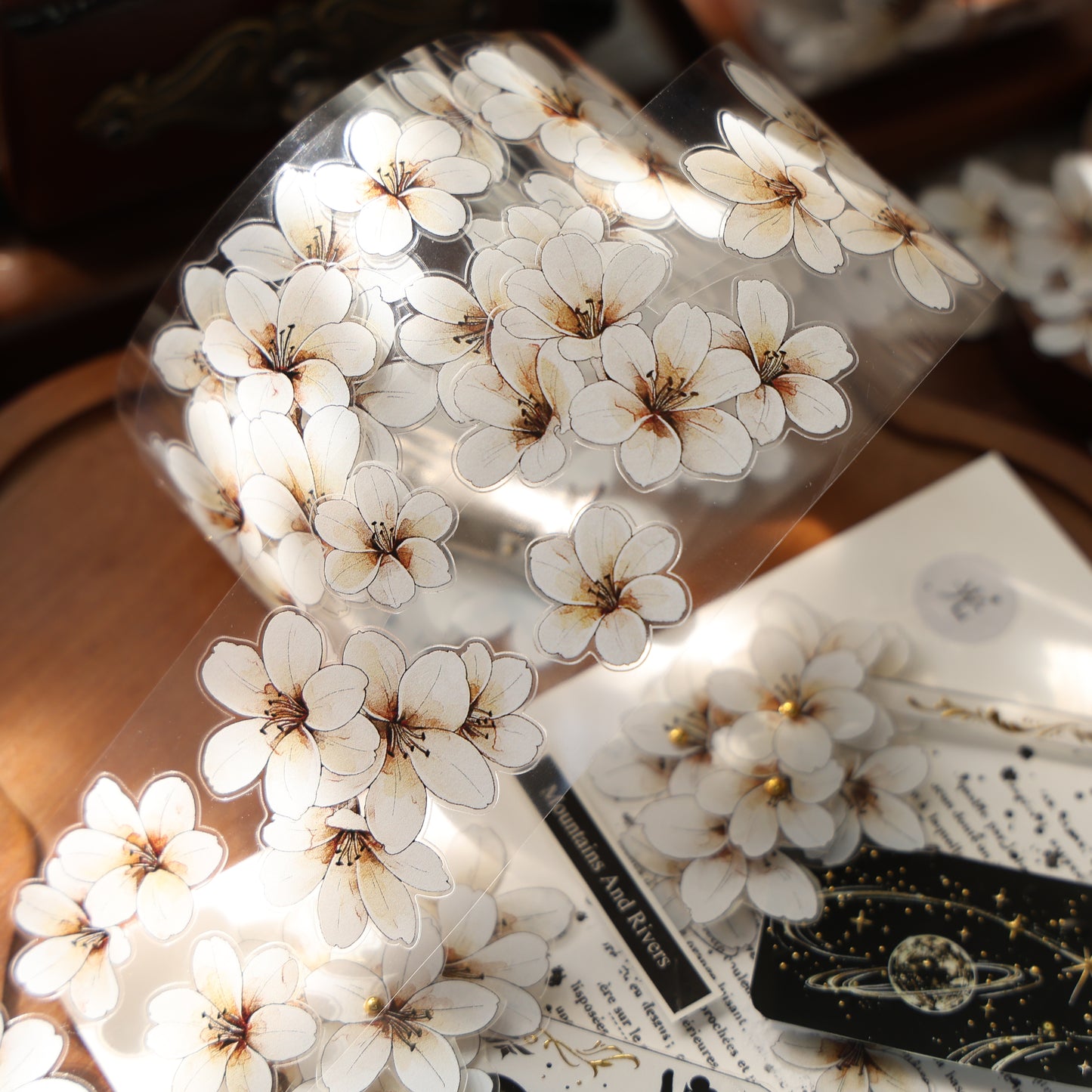 White flower vintage flower PET and Washi tape