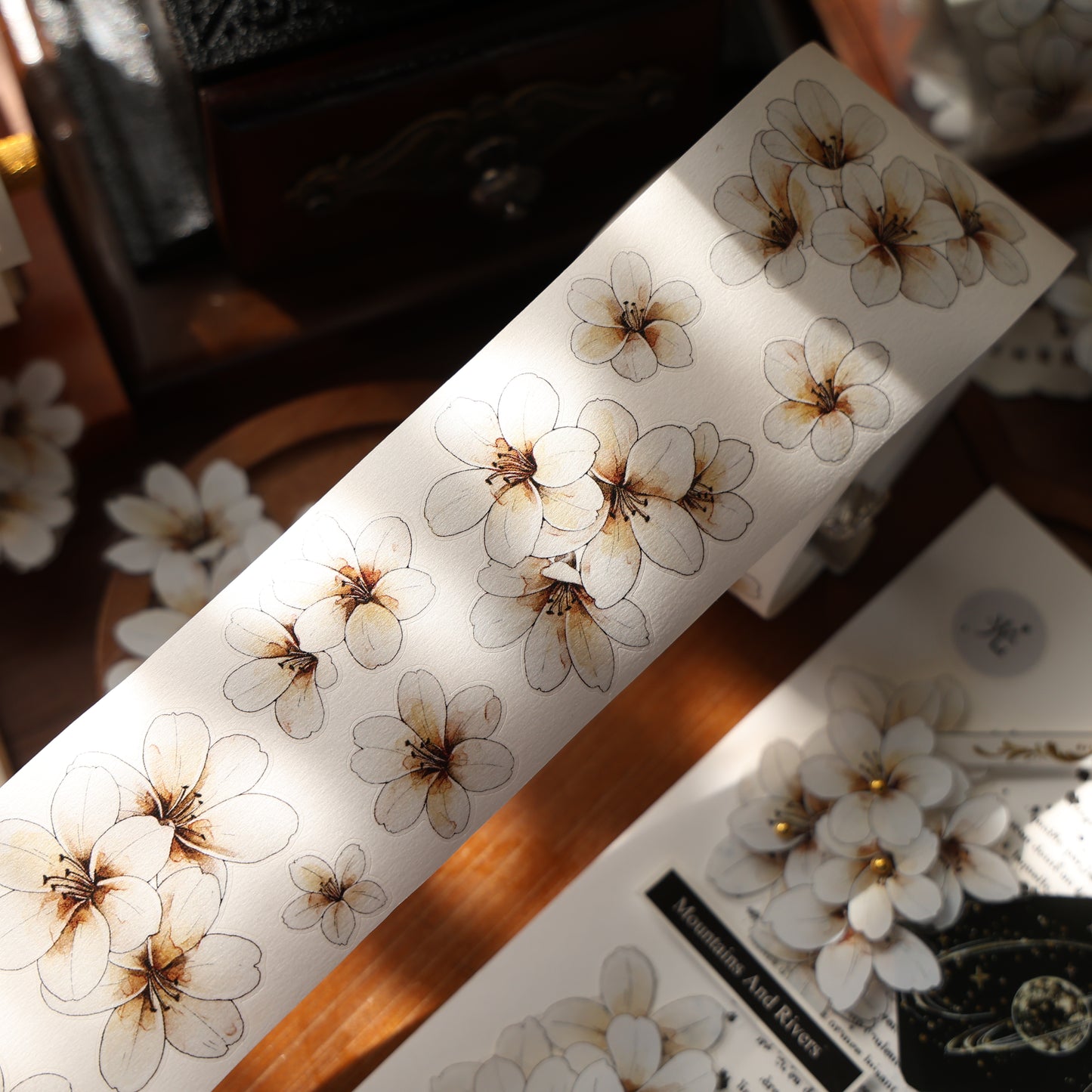 White flower vintage flower PET and Washi tape
