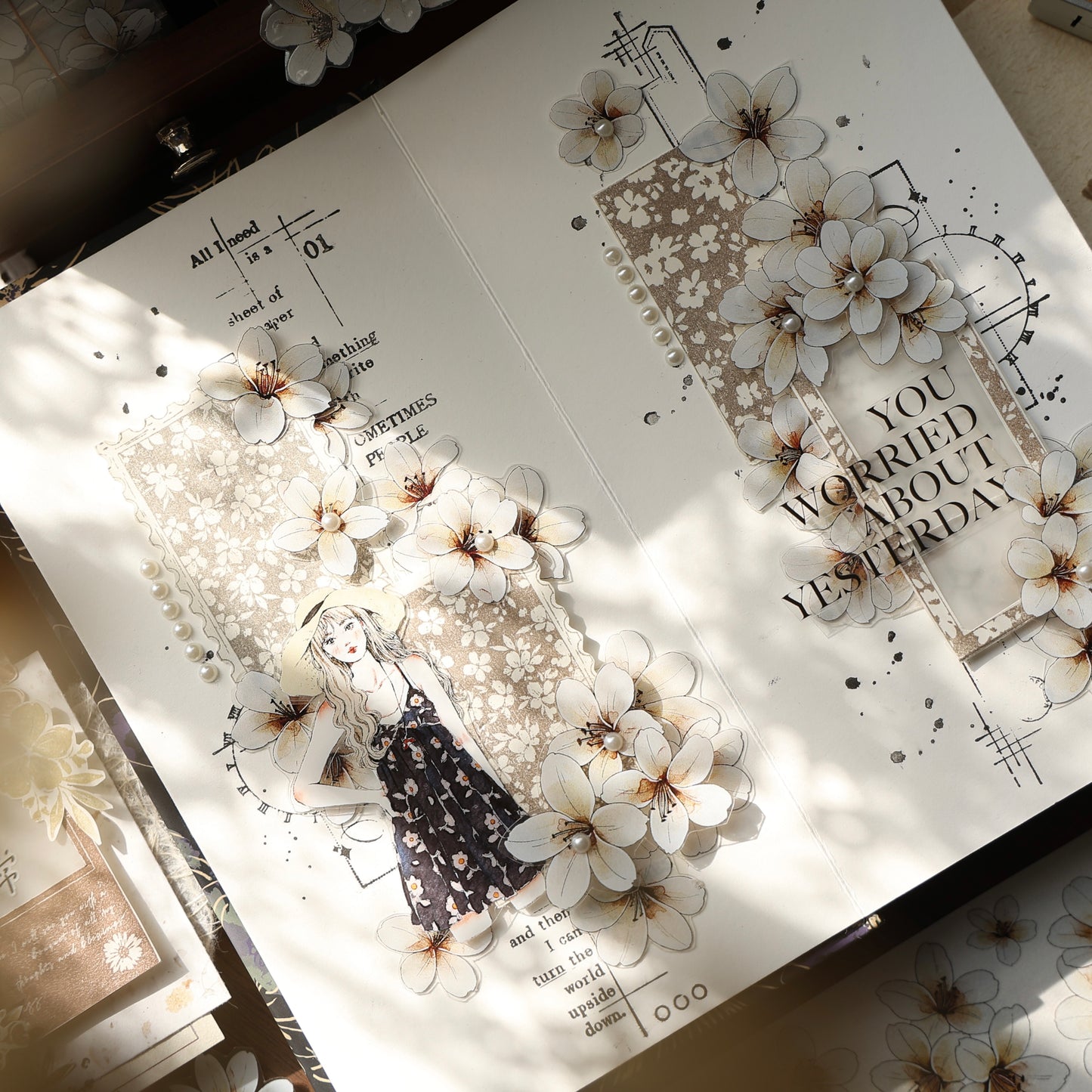 White flower vintage flower PET and Washi tape