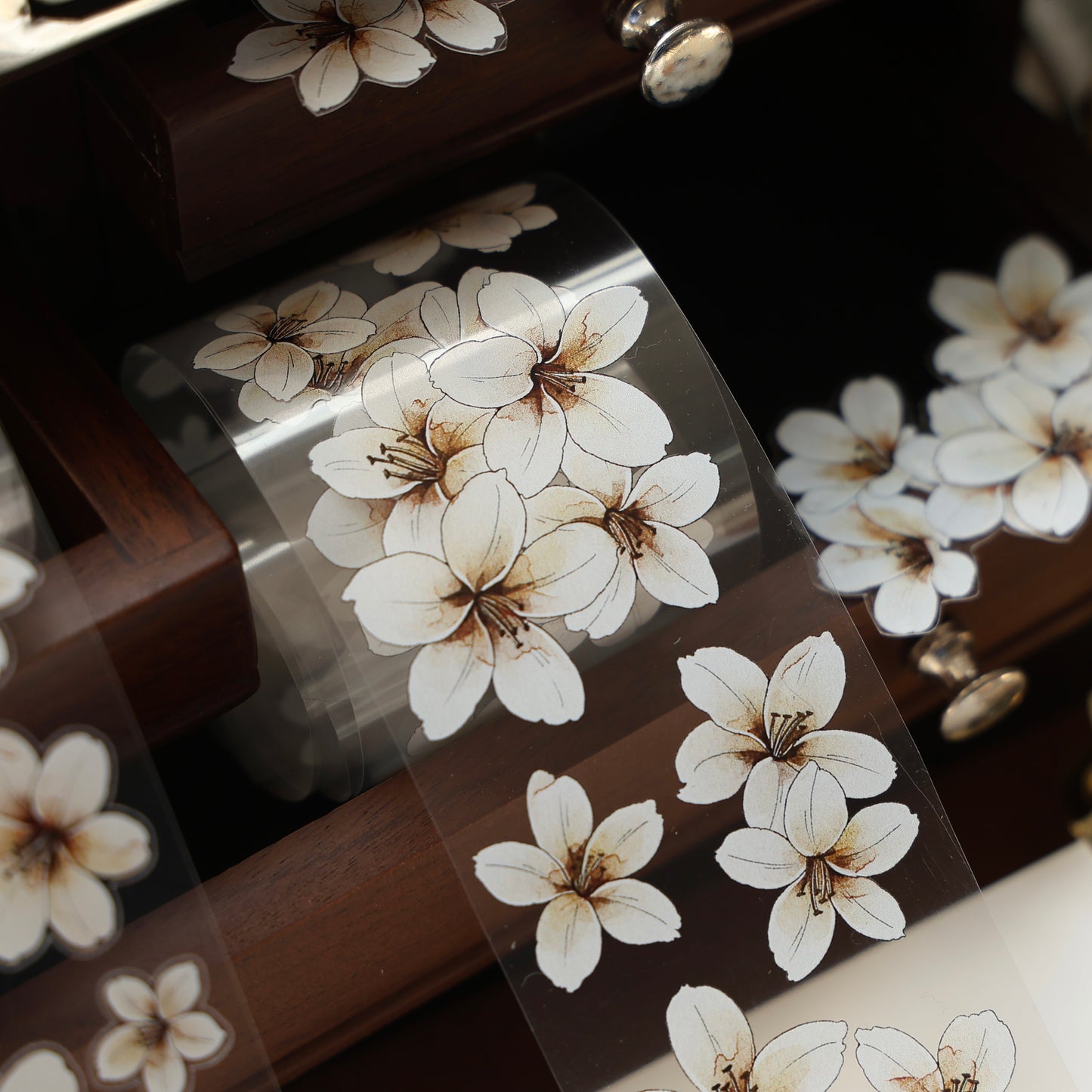 White flower vintage flower PET and Washi tape