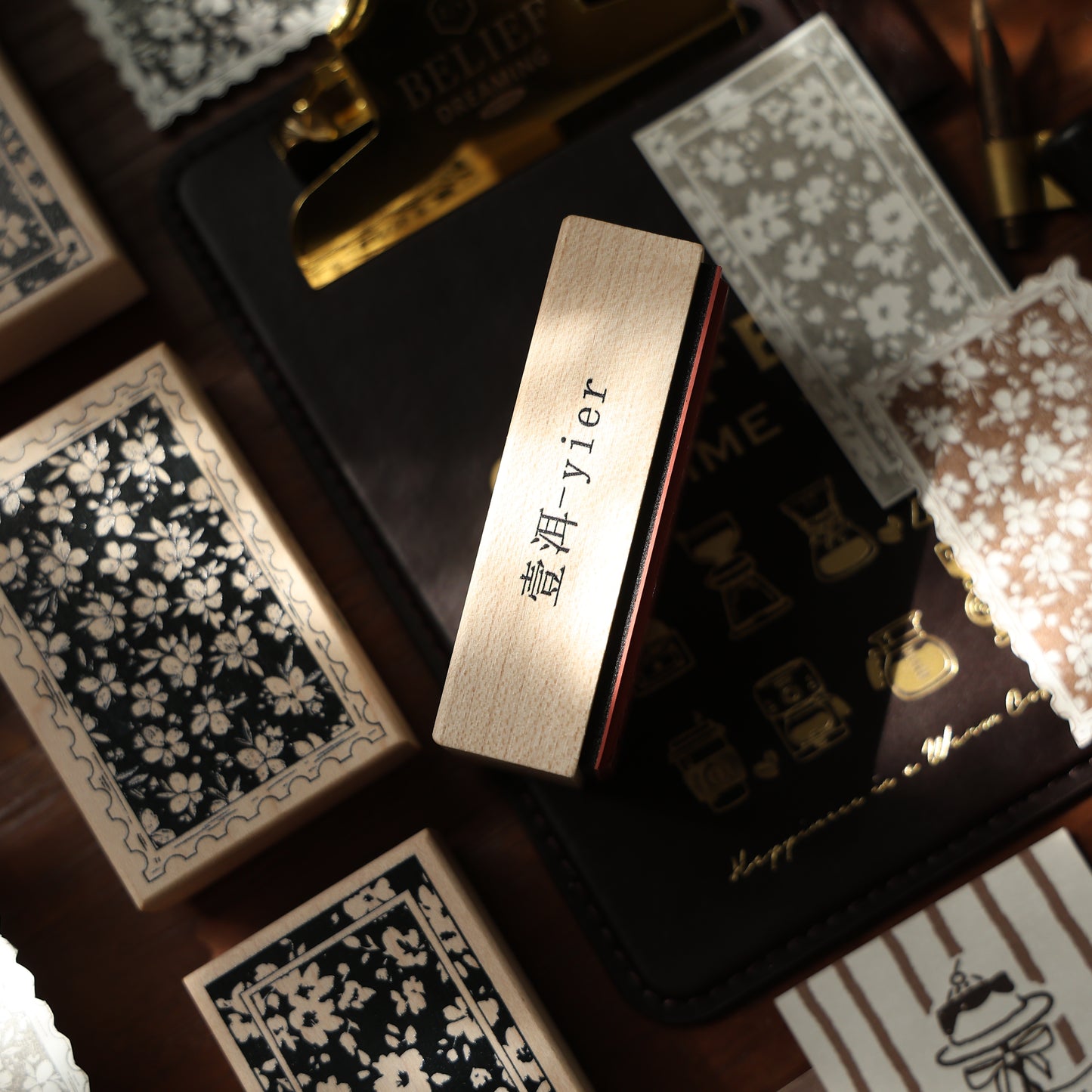 Maple upgraded Floral notepad Stamp base Retro Wooden Notebook Rubber Stamp