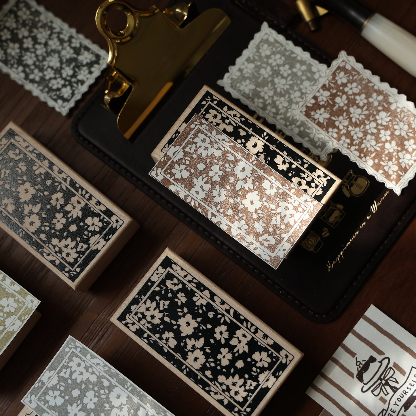 Maple upgraded Floral notepad Stamp base Retro Wooden Notebook Rubber Stamp