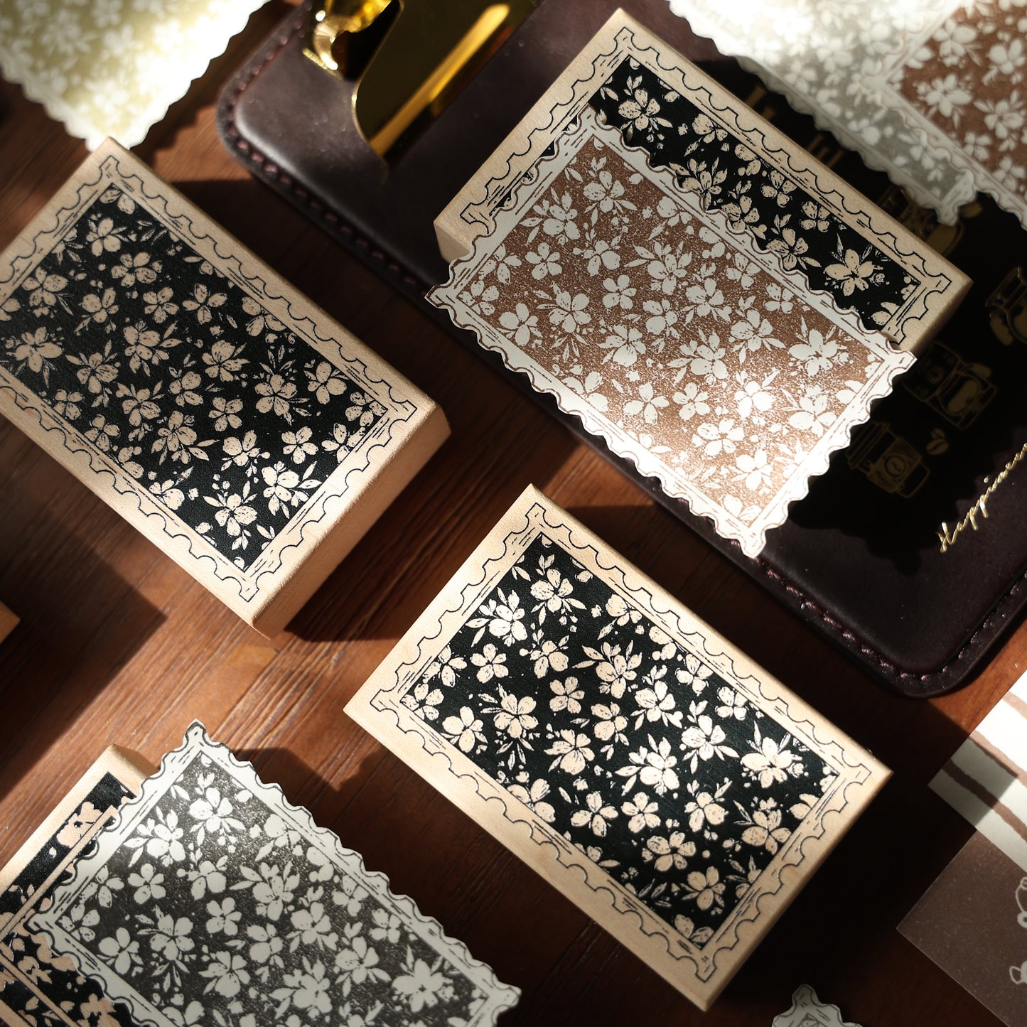 Maple upgraded Floral notepad Stamp base Retro Wooden Notebook Rubber Stamp