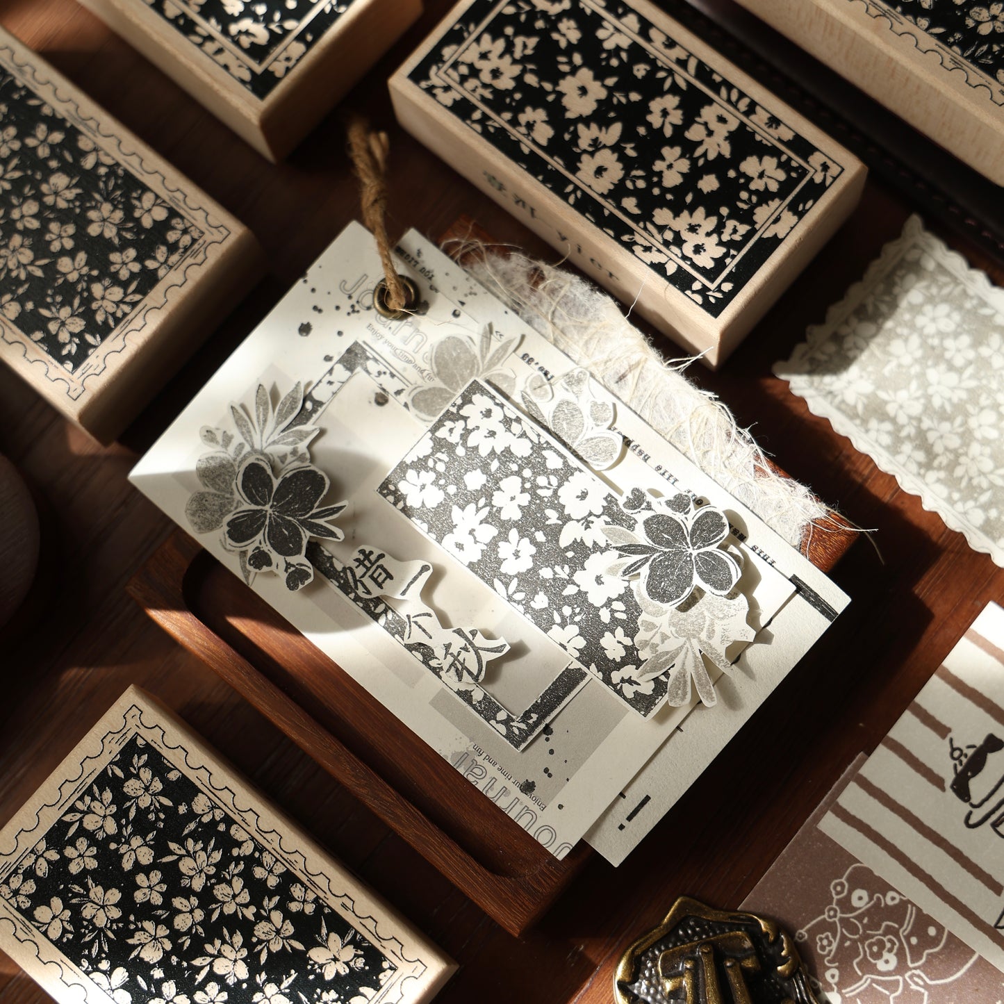 Maple upgraded Floral notepad Stamp base Retro Wooden Notebook Rubber Stamp