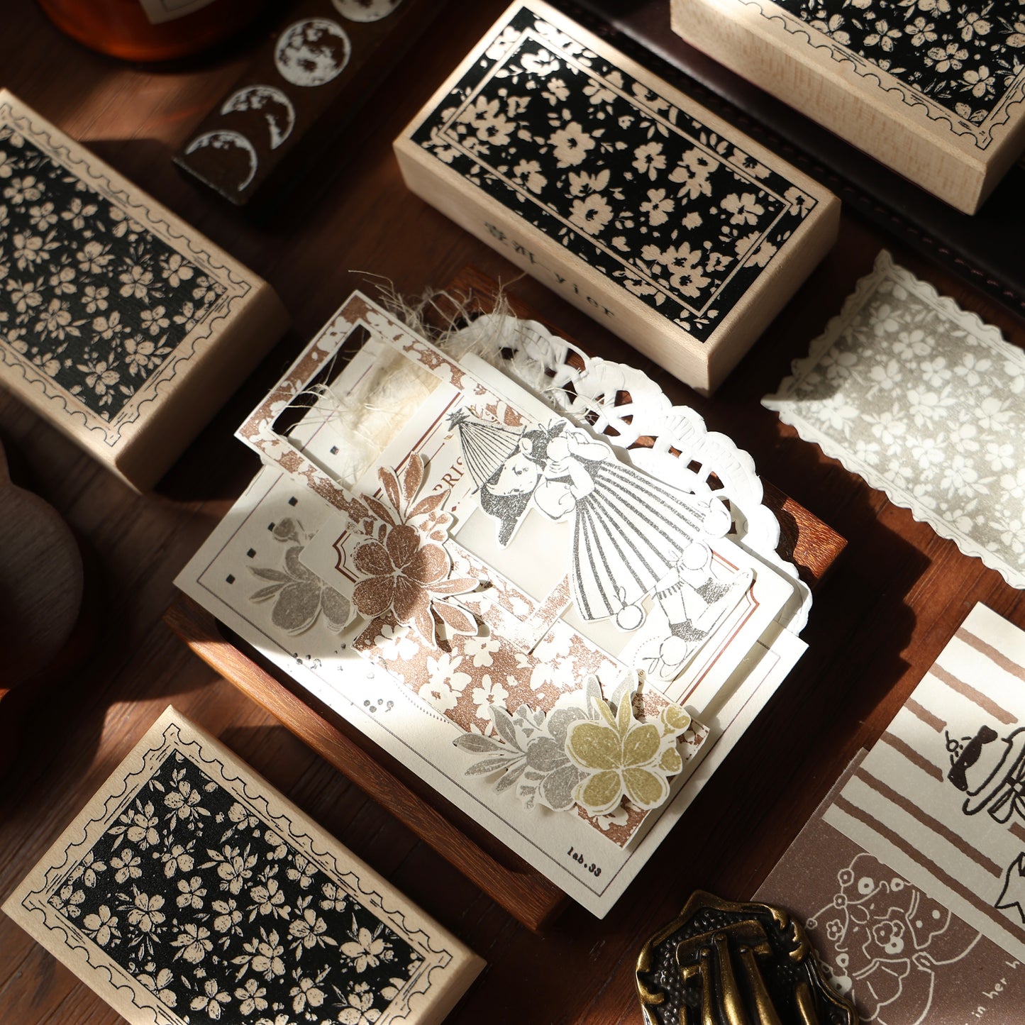 Maple upgraded Floral notepad Stamp base Retro Wooden Notebook Rubber Stamp