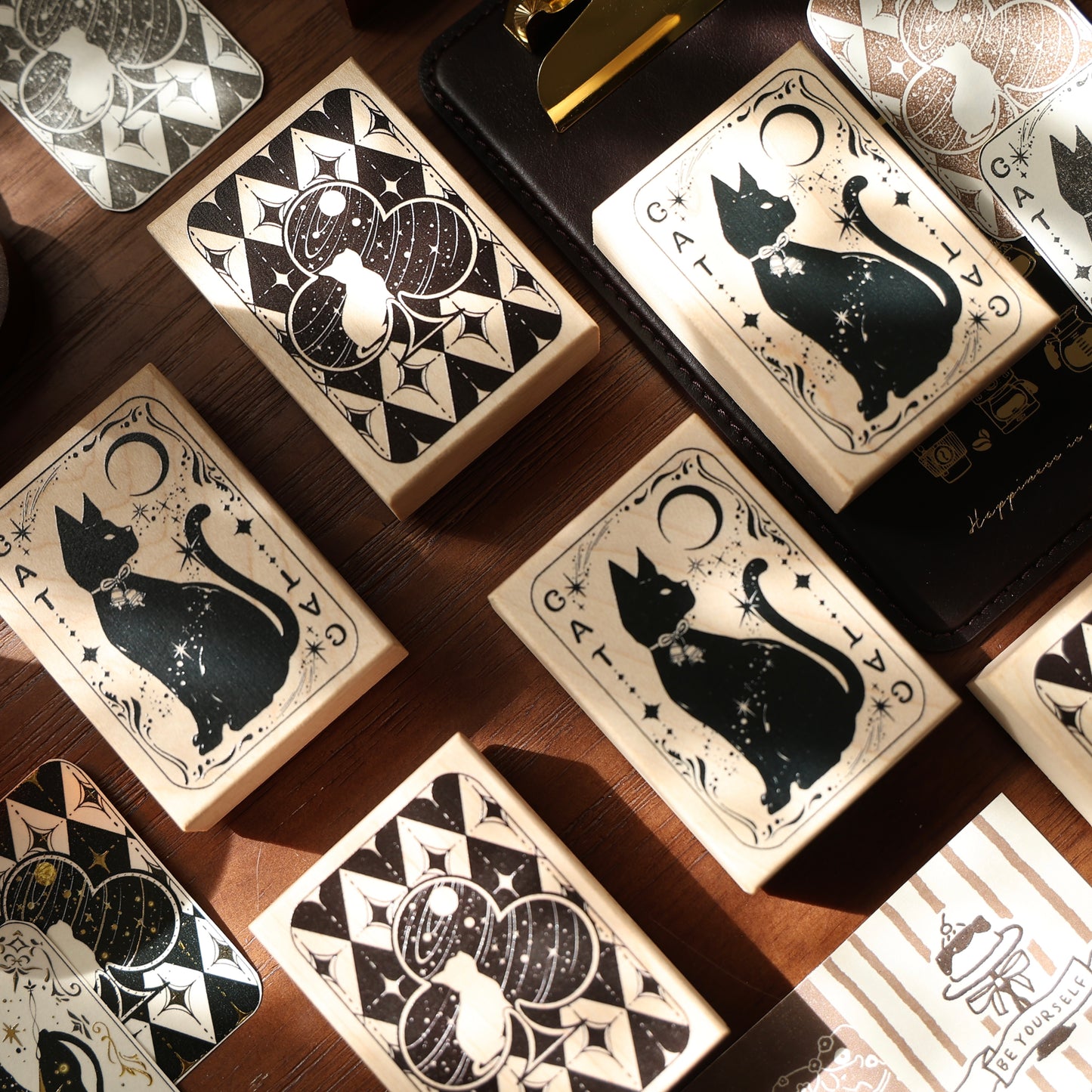 Maple upgraded Cat playing card stamp base Retro Wooden Notebook Rubber Stamp