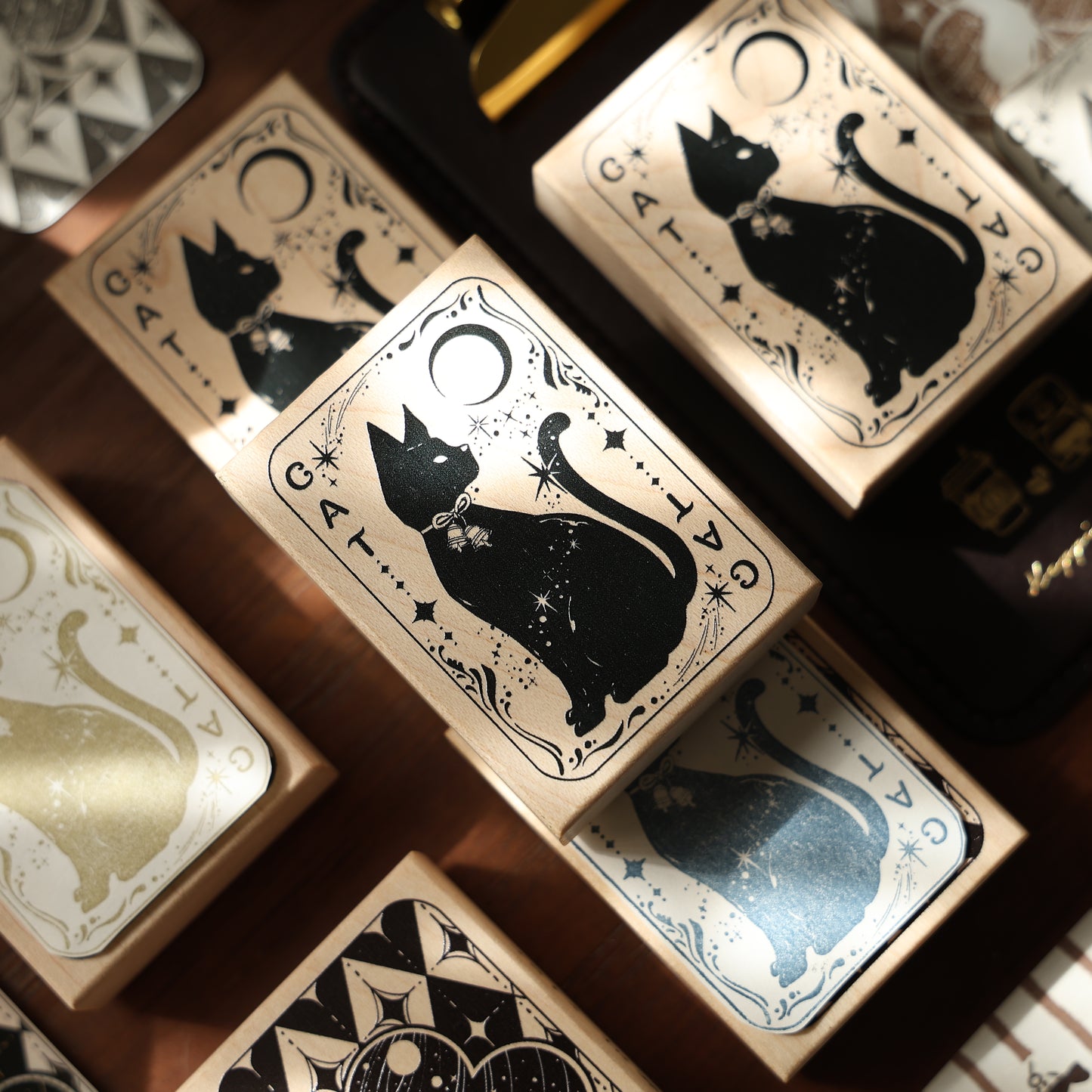 Maple upgraded Cat playing card stamp base Retro Wooden Notebook Rubber Stamp