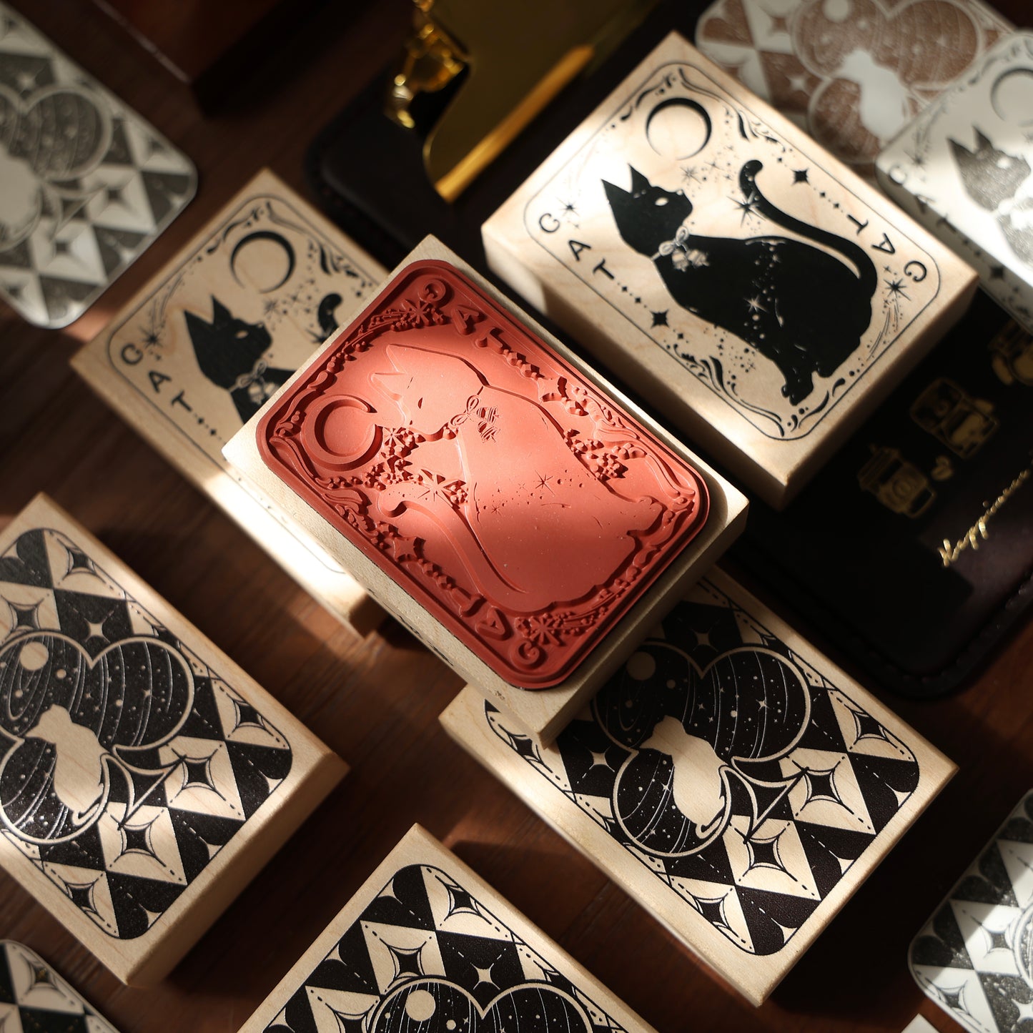 Maple upgraded Cat playing card stamp base Retro Wooden Notebook Rubber Stamp