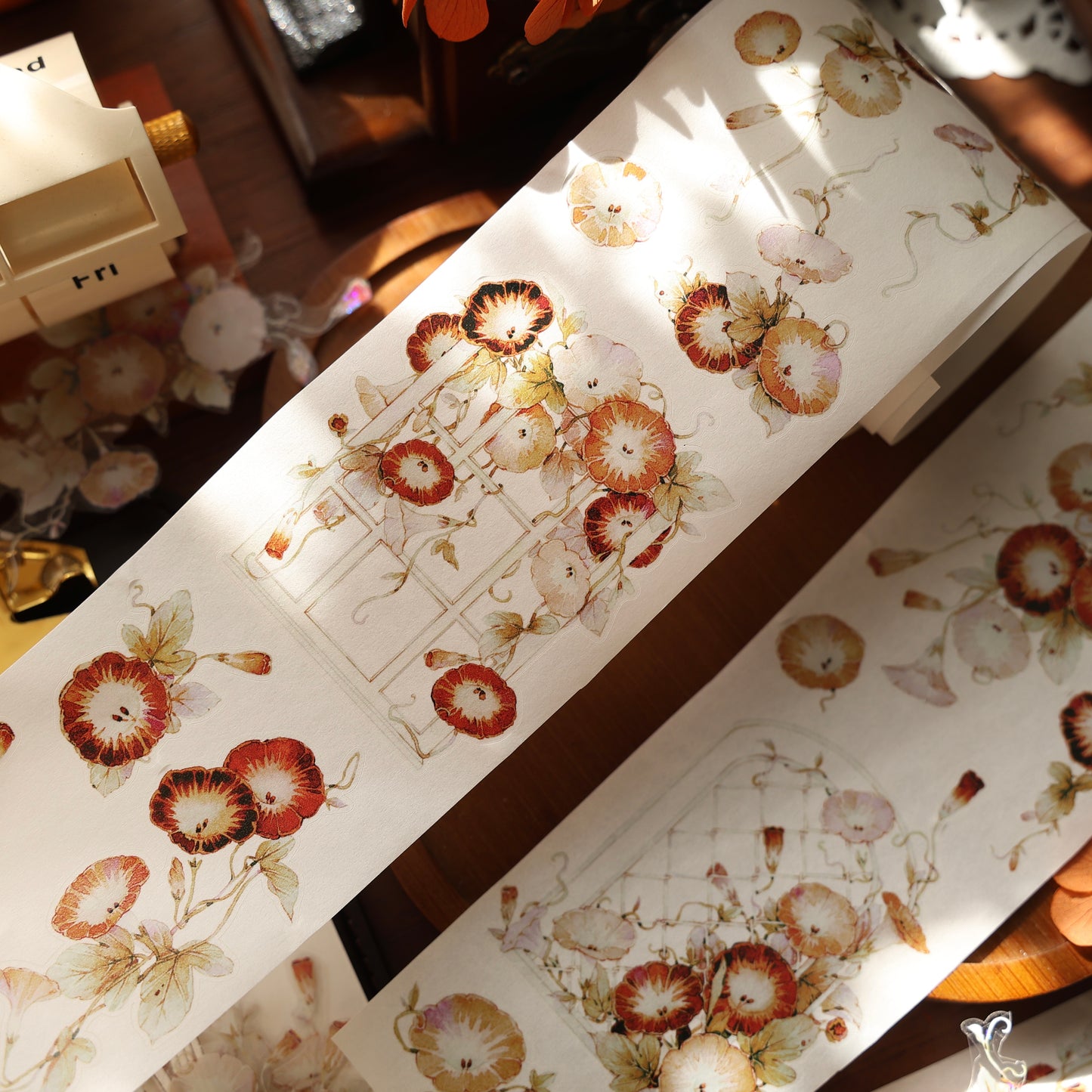 Morning glory vintage flower PET and Washi tape