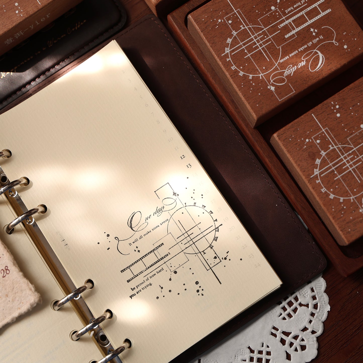 Maple upgraded simple text and lines base Stamp base Retro Wooden Notebook Rubber Stamp