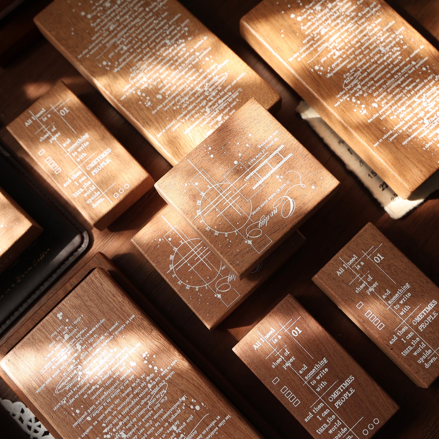 Maple upgraded simple text and lines base Stamp base Retro Wooden Notebook Rubber Stamp