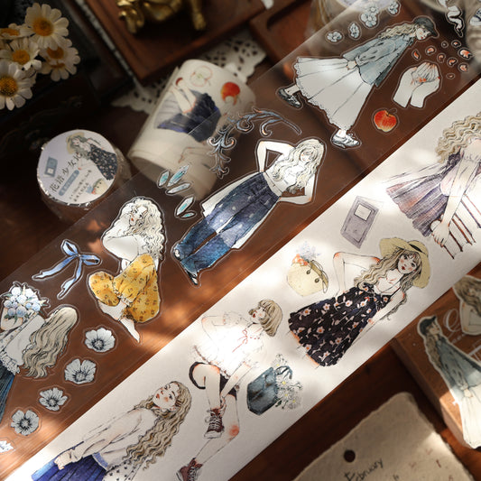 Floral maider character Retro PET and Washi Paper Tape