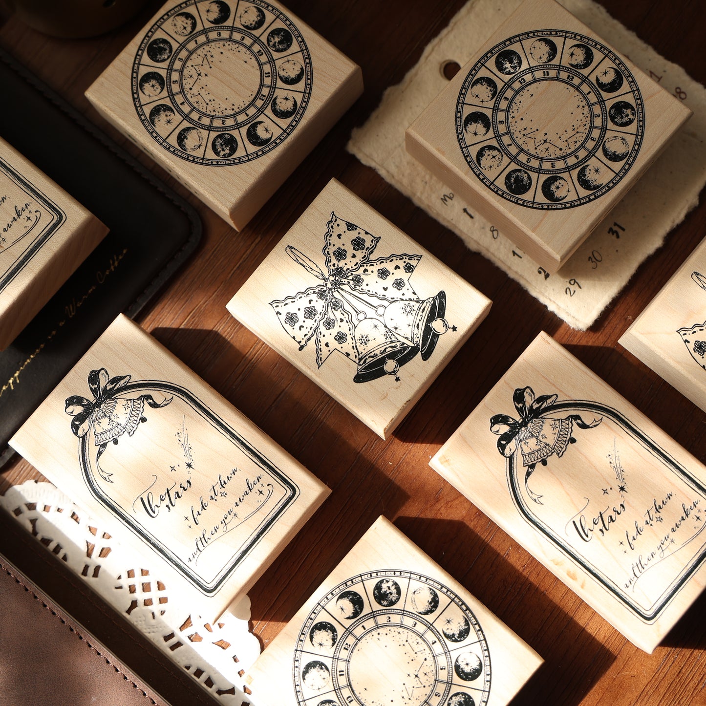 Maple upgraded Bell and compass Stamp base Retro Wooden Notebook Rubber Stamp