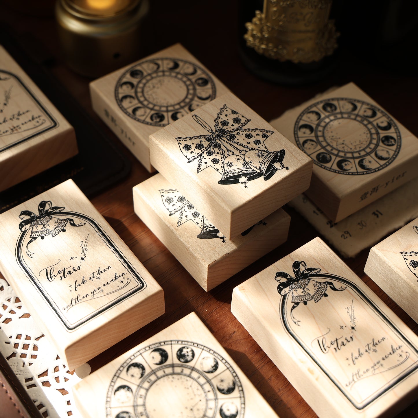 Maple upgraded Bell and compass Stamp base Retro Wooden Notebook Rubber Stamp