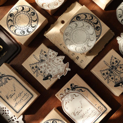 Maple upgraded Bell and compass Stamp base Retro Wooden Notebook Rubber Stamp