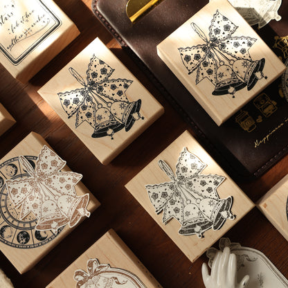 Maple upgraded Bell and compass Stamp base Retro Wooden Notebook Rubber Stamp