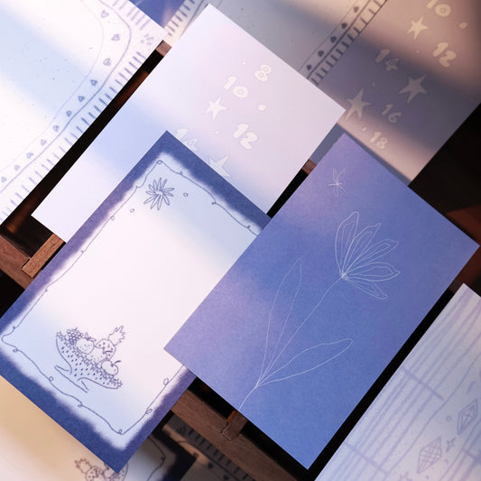 Blue mark and Plain flower flying butterfly theme light retro M5 series double-sided printing for dual-use sticky notes