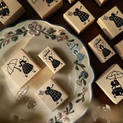 Maple upgraded  Little Girls Stamp base Retro Wooden Notebook Rubber Stamp