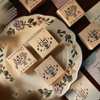 Maple upgraded Candlesticks and Bouquets Stamp base Retro Wooden Notebook Rubber Stamp