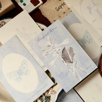 Blue mark and Plain flower flying butterfly theme light retro M5 series double-sided printing for dual-use sticky notes