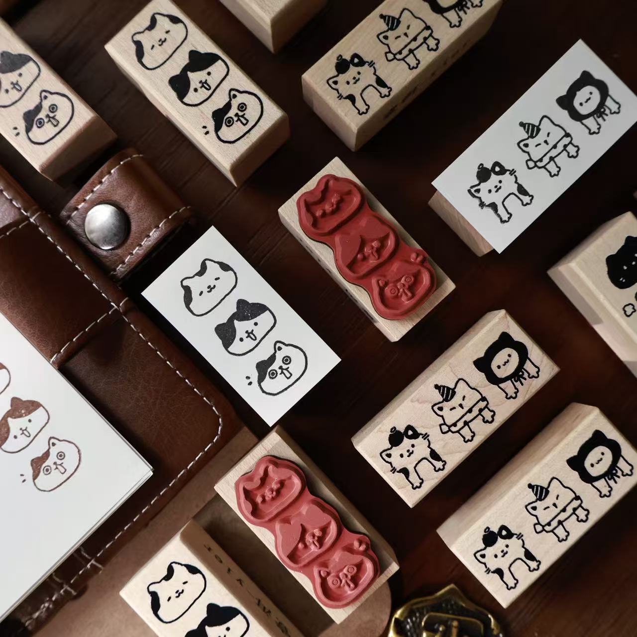 Maple upgraded  Cute Cat Series Stamp base Retro Wooden Notebook Rubber Stamp