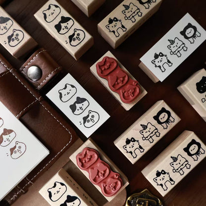 Maple upgraded  Cute Cat Series Stamp base Retro Wooden Notebook Rubber Stamp