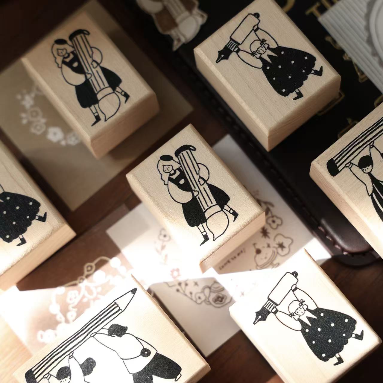 Maple upgraded Stationery Little Figures Stamp base Retro Wooden Notebook Rubber Stamp