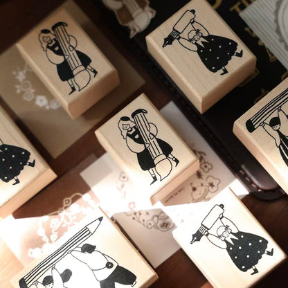 Maple upgraded Stationery Little Figures Stamp base Retro Wooden Notebook Rubber Stamp