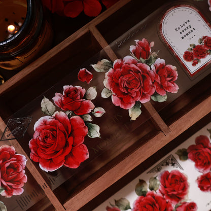 Old days red paper vintage flower PET and Washi tape