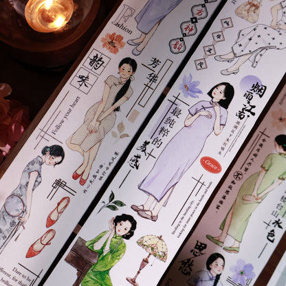 Ancient style cheongsam girl character Retro PET and Washi Paper Tape
