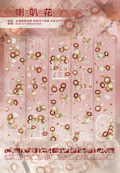 Morning glory vintage flower PET and Washi tape