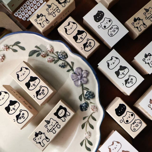 Maple upgraded  Cute Cat Series Stamp base Retro Wooden Notebook Rubber Stamp