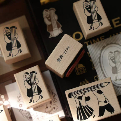 Maple upgraded Stationery Little Figures Stamp base Retro Wooden Notebook Rubber Stamp