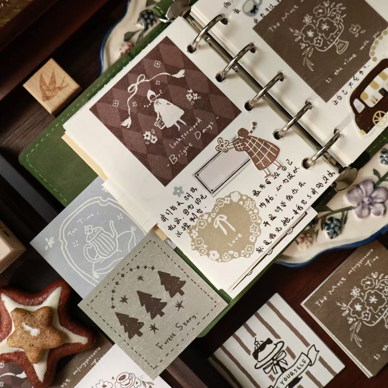 Retro fairy tales and Flower traces theme light retro handbook sticky notes no glue