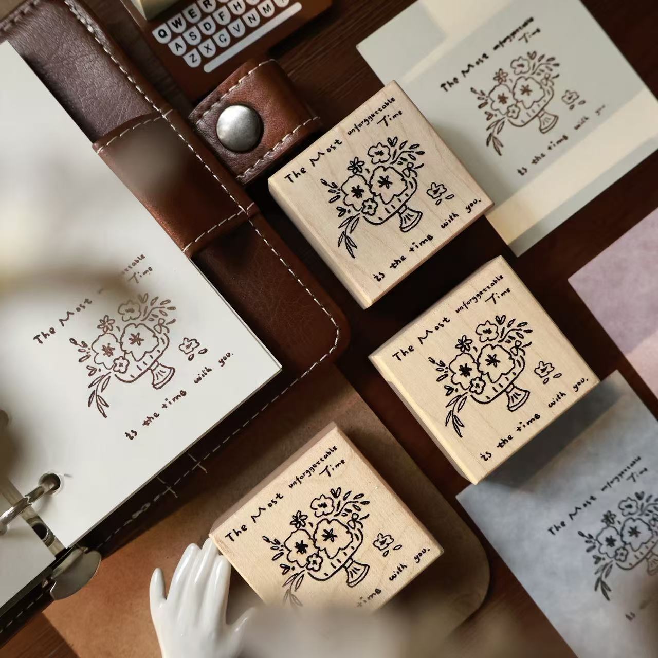 Maple upgraded Candlesticks and Bouquets Stamp base Retro Wooden Notebook Rubber Stamp