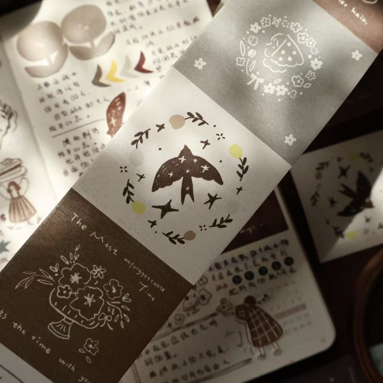 Retro fairy tale tear note roll with backing paper can be written Light retro Handbook materials