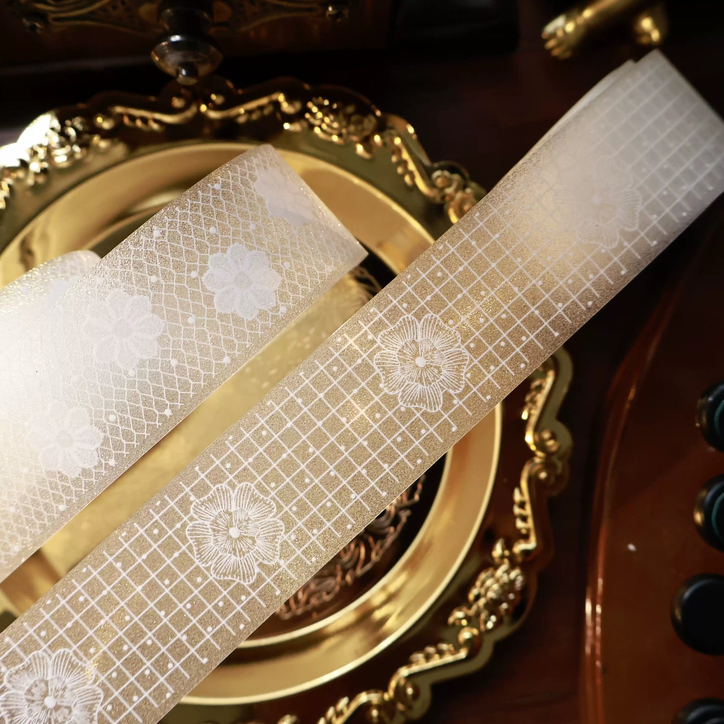 Plain white lace Light retro base tape handbook material PET washi tape