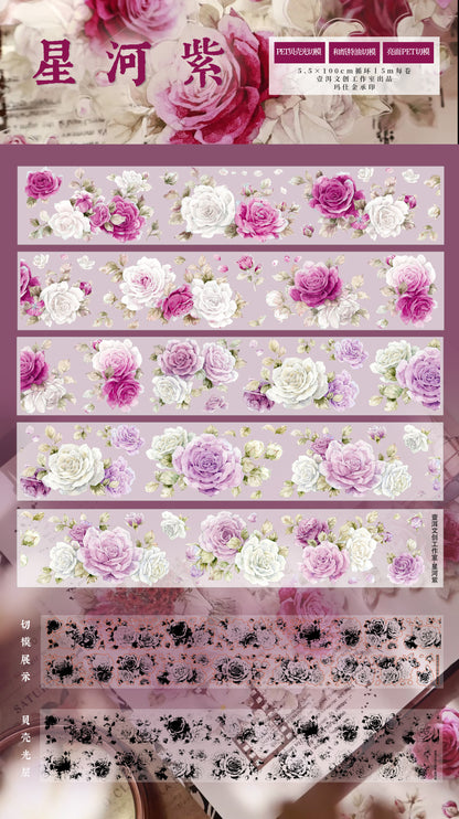 Purple galaxy vintage flower PET and Washi tape