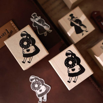 Maple upgraded  Bread Girls Stamp base Retro Wooden Notebook Rubber Stamp