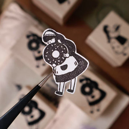 Maple upgraded  Bread Girls Stamp base Retro Wooden Notebook Rubber Stamp
