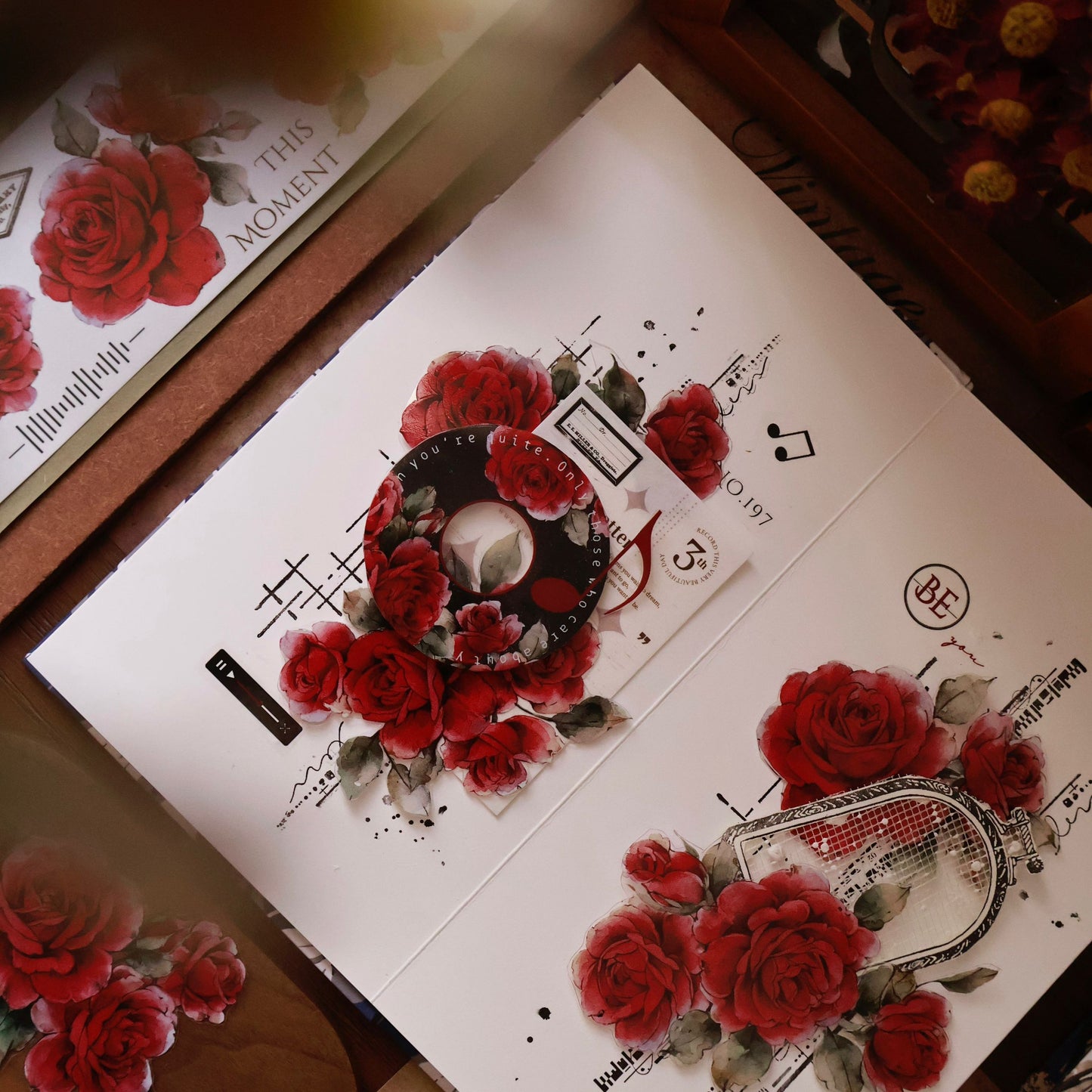 Old days red paper vintage flower PET and Washi tape
