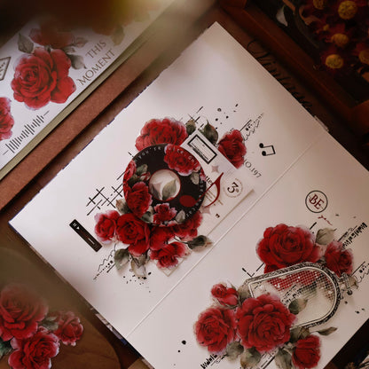 Old days red paper vintage flower PET and Washi tape