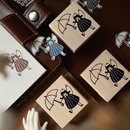 Maple upgraded  Little Girls Stamp base Retro Wooden Notebook Rubber Stamp