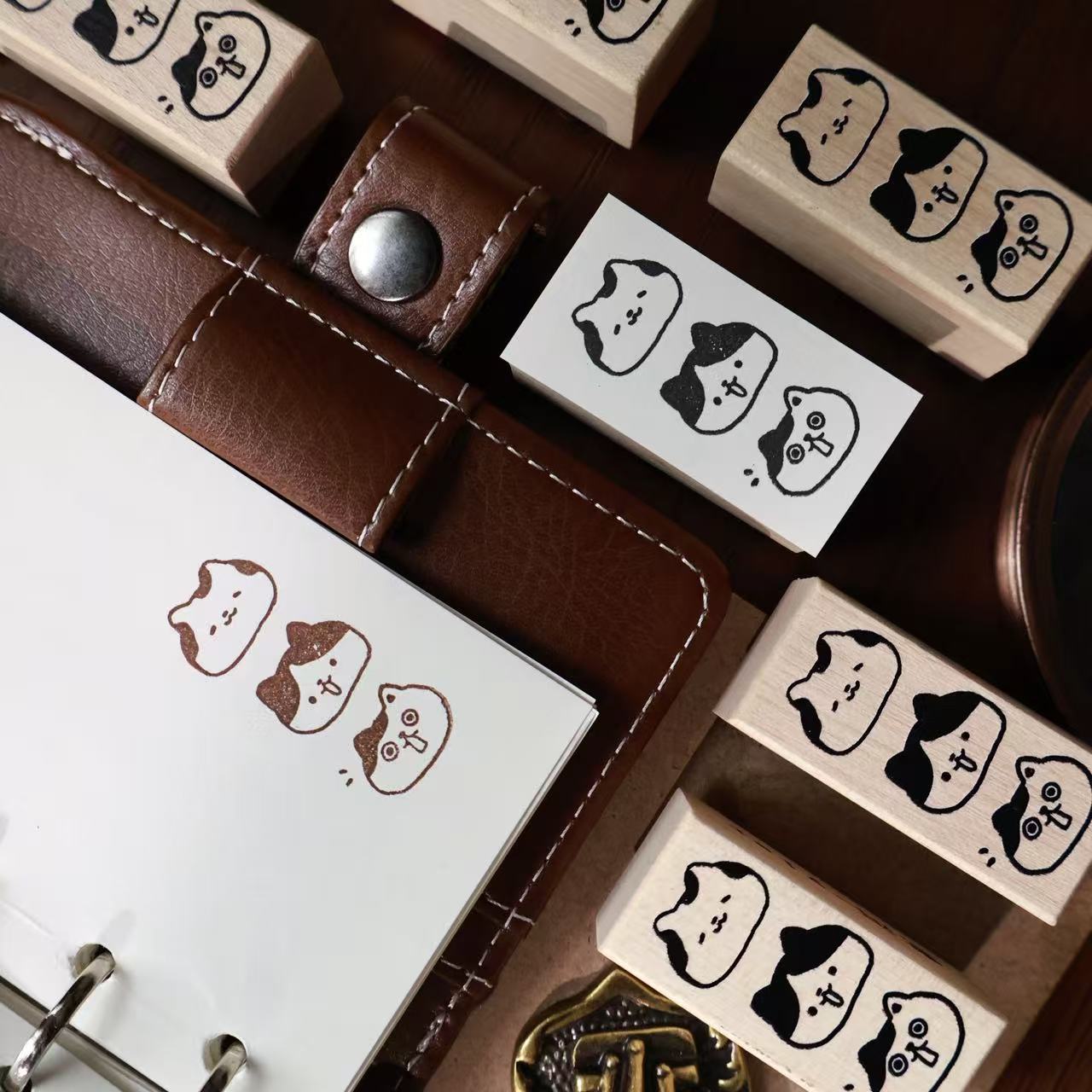 Maple upgraded  Cute Cat Series Stamp base Retro Wooden Notebook Rubber Stamp