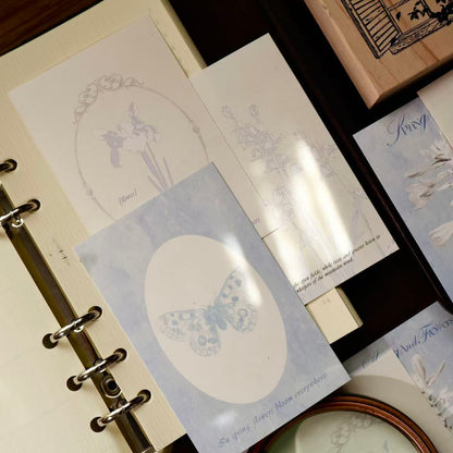 Blue mark and Plain flower flying butterfly theme light retro M5 series double-sided printing for dual-use sticky notes