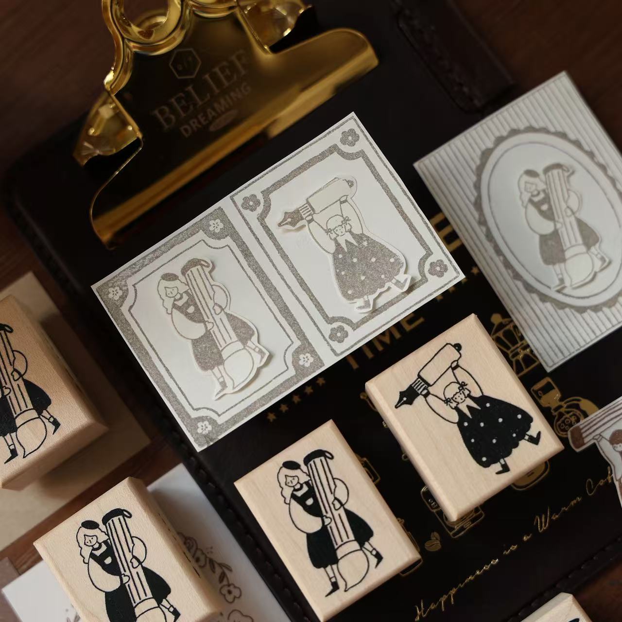 Maple upgraded Stationery Little Figures Stamp base Retro Wooden Notebook Rubber Stamp