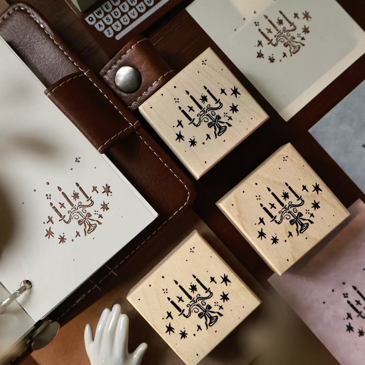 Maple upgraded Candlesticks and Bouquets Stamp base Retro Wooden Notebook Rubber Stamp