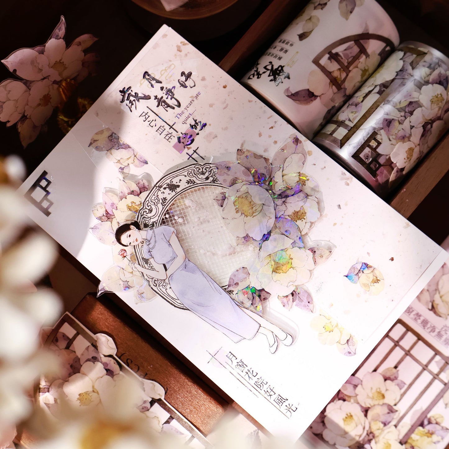 Sparse shadows on the window vintage flower PET and Washi tape